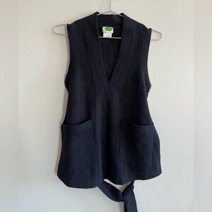 Anthropologie Black Pullover V Neck Vest with Front Pockets and Back Tie